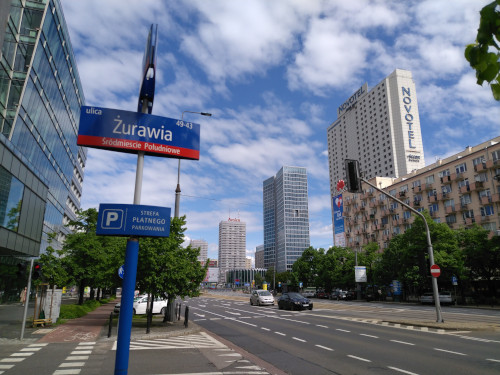 Widok Towers office building and Rotunda, the center of Warsaw, Jerozolimskie Avenue and Marszałkowska