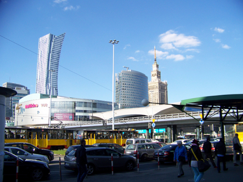 the view on Zlote Tarasy shopping mall