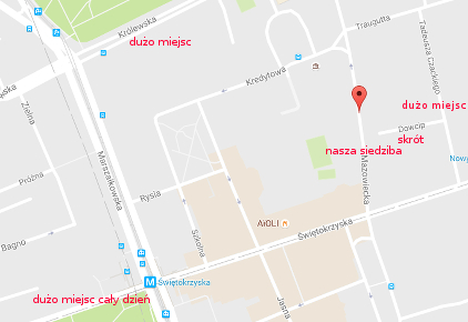 mapa miejsc parkingowych Warszawa Śródmieście koło Mazowieckiej