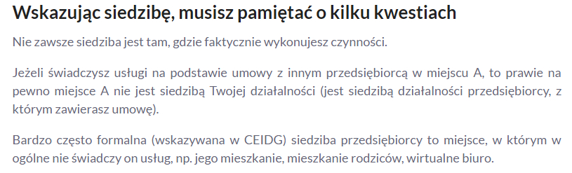 wskazanie siedziby